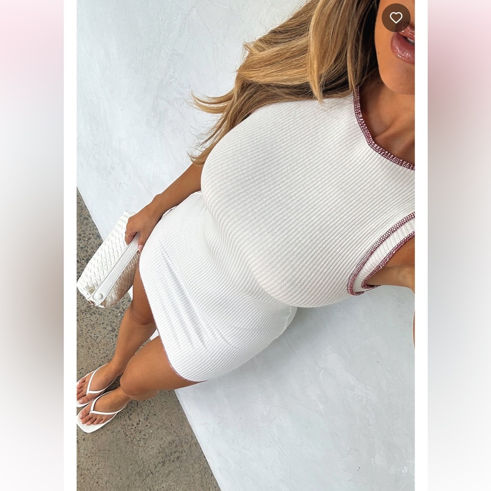White Fox Boutique Chill Mode Ribbed Mini Dress Cream - Picture 6 of 8
